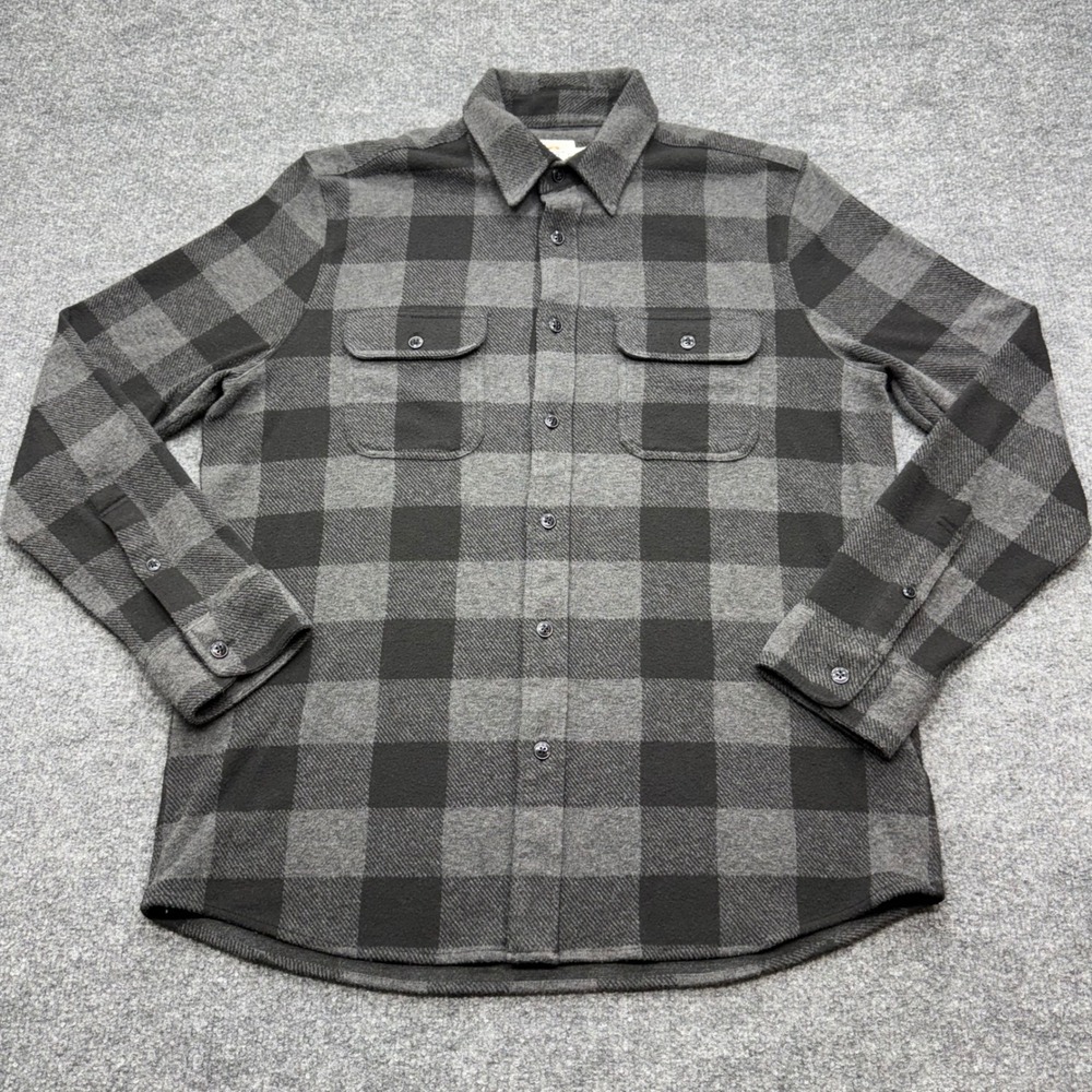 Faherty Legend Sweater Shirt Mens Large Gray Black Buffalo Check Plaid Knit